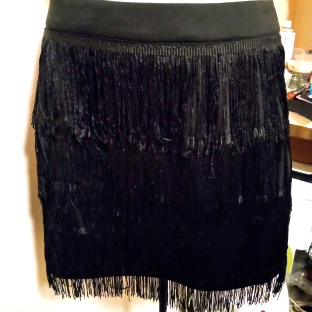 QUII Exquisite collection black fringe skirt